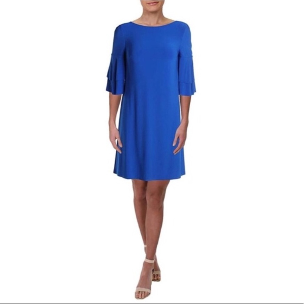 LRL | Cobalt Blue Bell Sleeve Shift Dress Matte Jersey